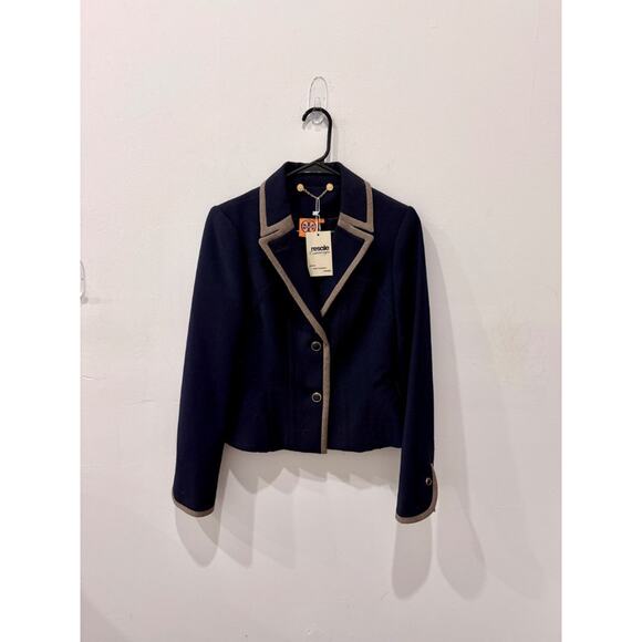 Tory Burch Wool Blend Gold Tone Single Breasted Blazer Jacket Navy Blue Womens 6 - Picture 1 of 6